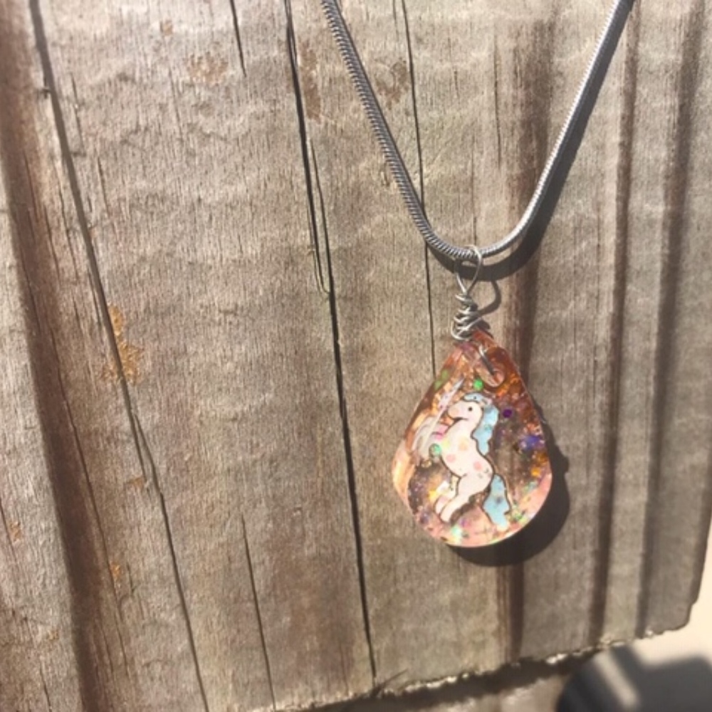 unicorn charm glitter necklace